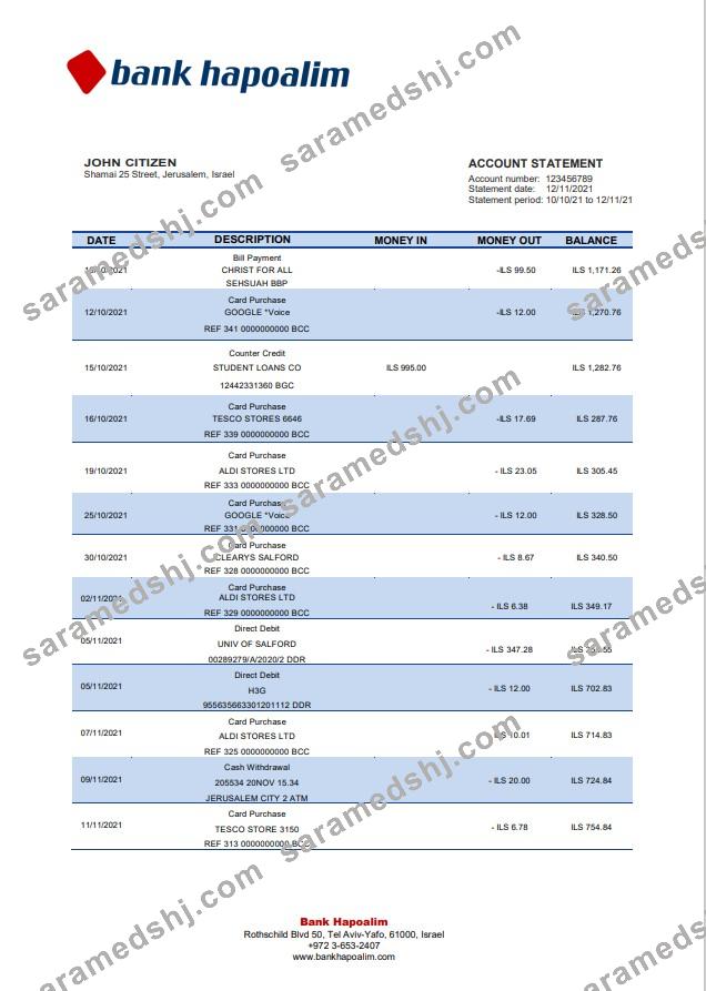 Israel Hapoalim bank statement